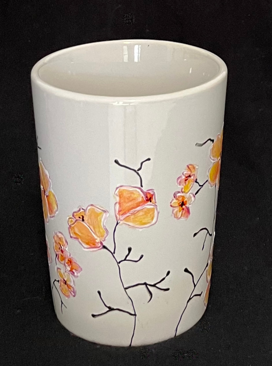 Peach Floral mug with black liner