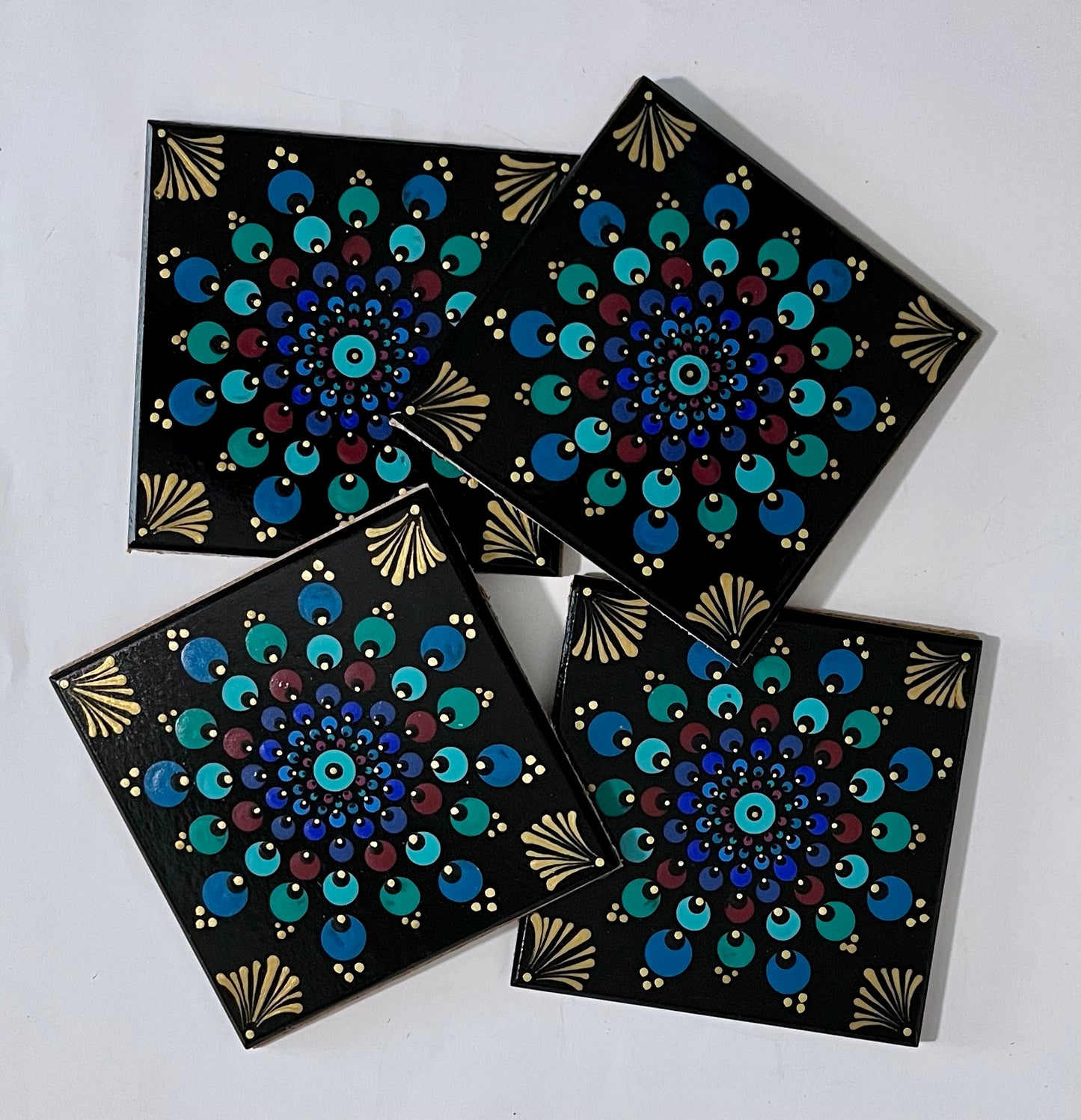 Square Mandala Coasters - Black (set of 4)