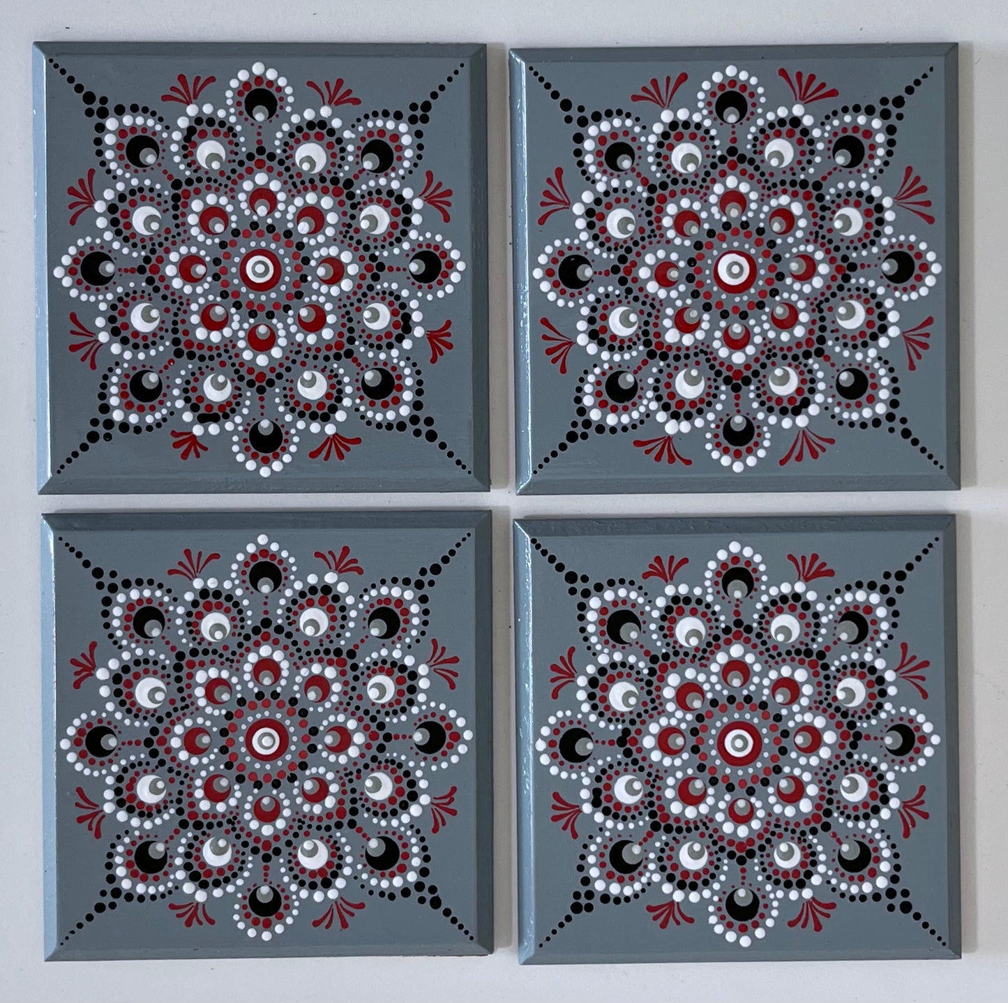 Scarlet & Grey Mandala Coasters - Grey (sold individually)