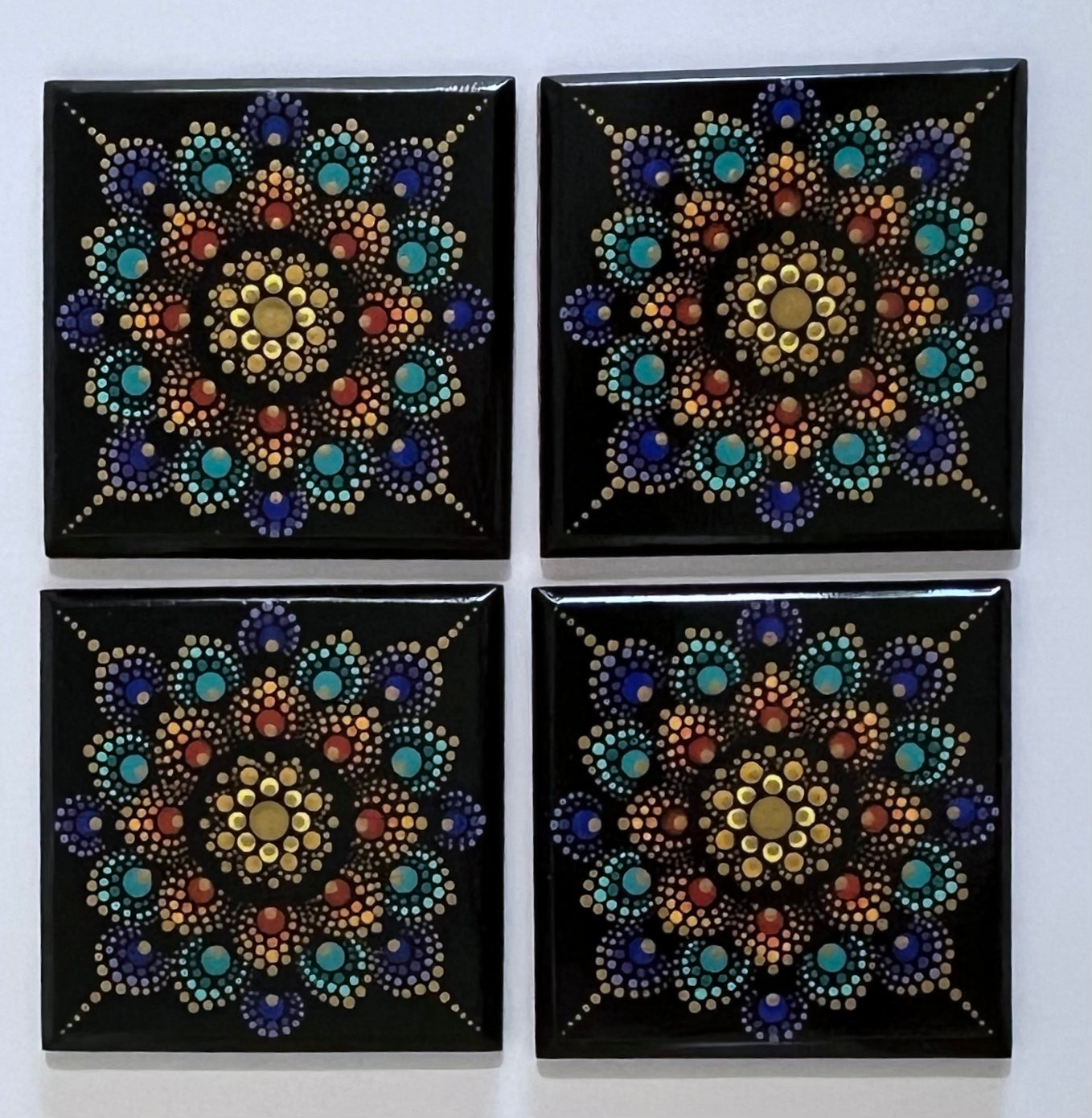 Square Mandala Coasters - Black & Gold (set of 4)