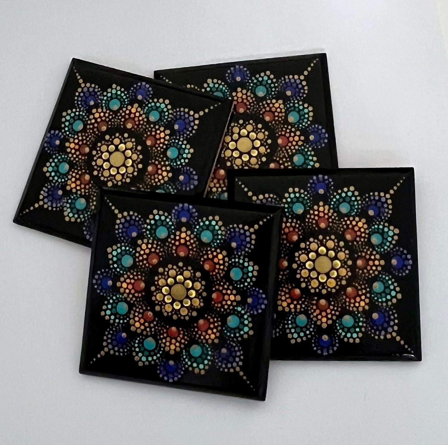 Square Mandala Coasters - Black & Gold (set of 4)