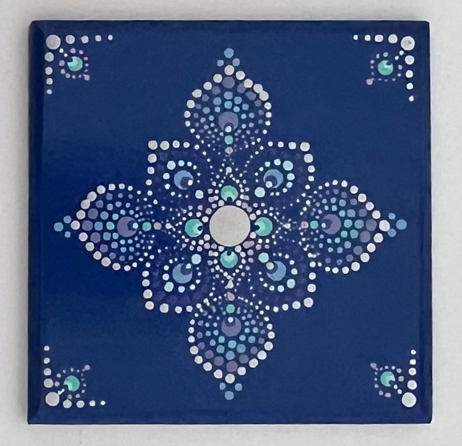 Square Mandala Coasters - Cobalt & Silver (set of 4 with box)