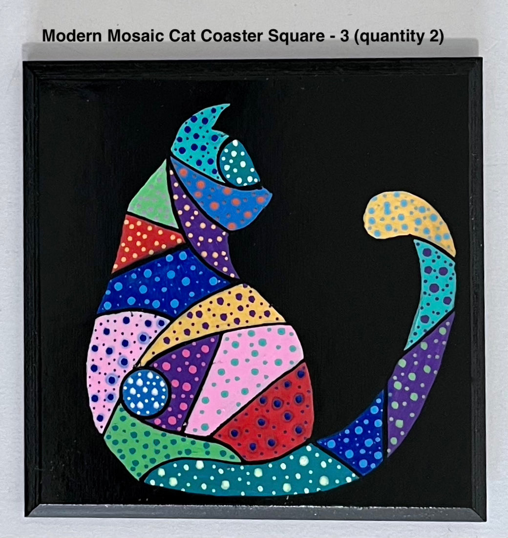 Square Modern Mosaic Cat Coasters - Black (sold individually)
