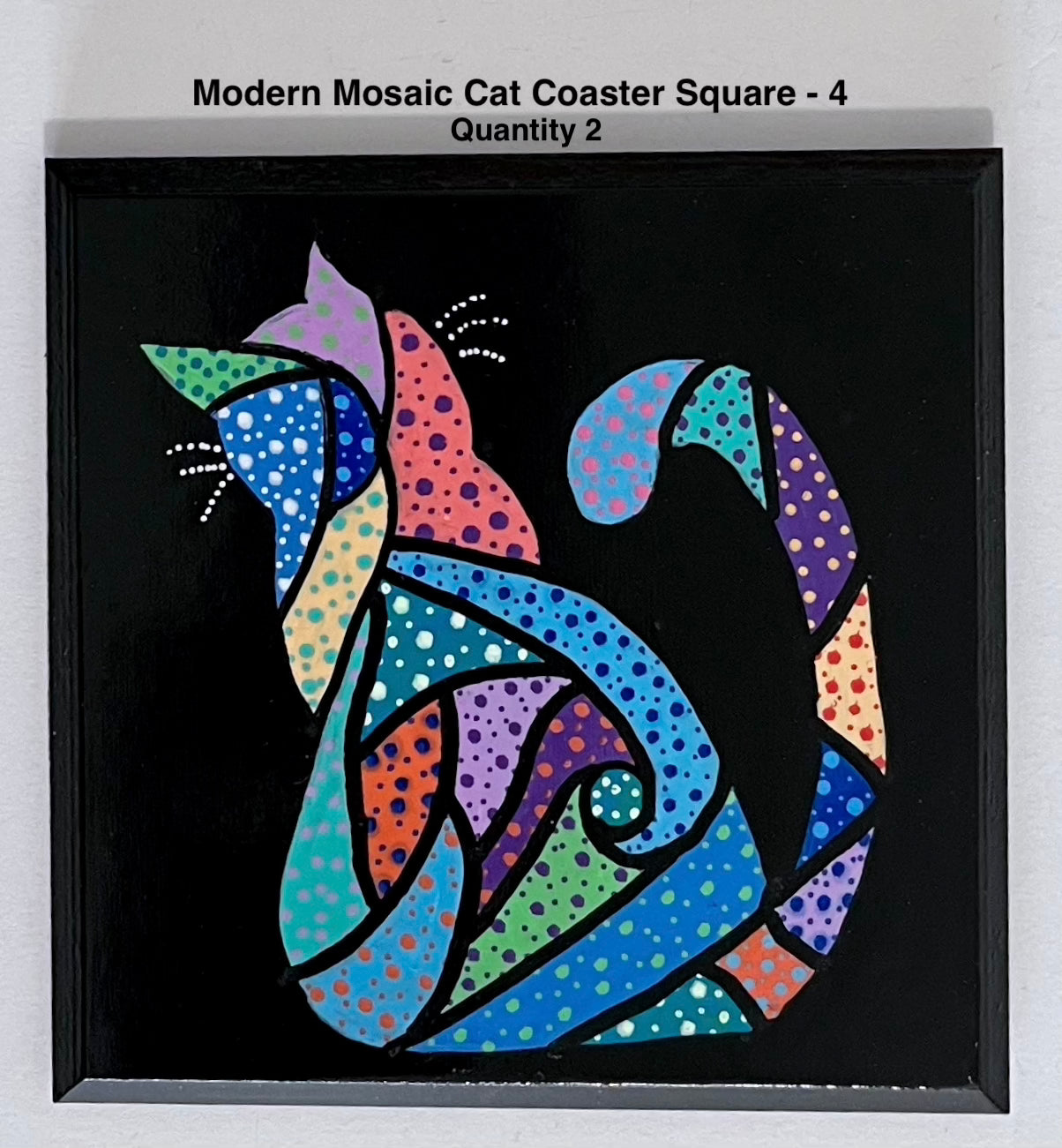 Square Modern Mosaic Cat Coasters - Black (sold individually)