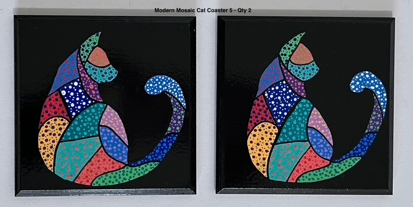 Square Modern Mosaic Cat Coasters - Black (sold individually)