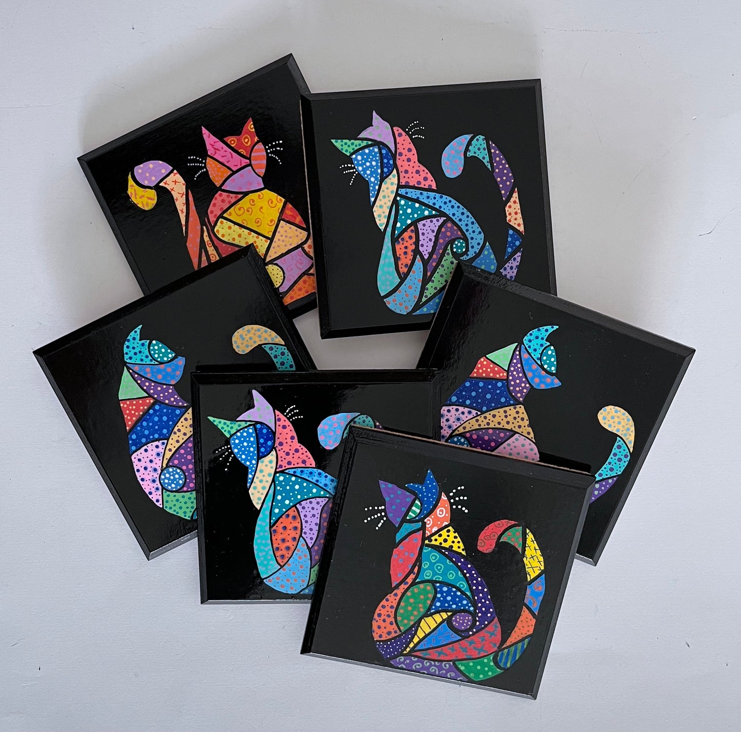 Square Modern Mosaic Cat Coasters - Black (sold individually)