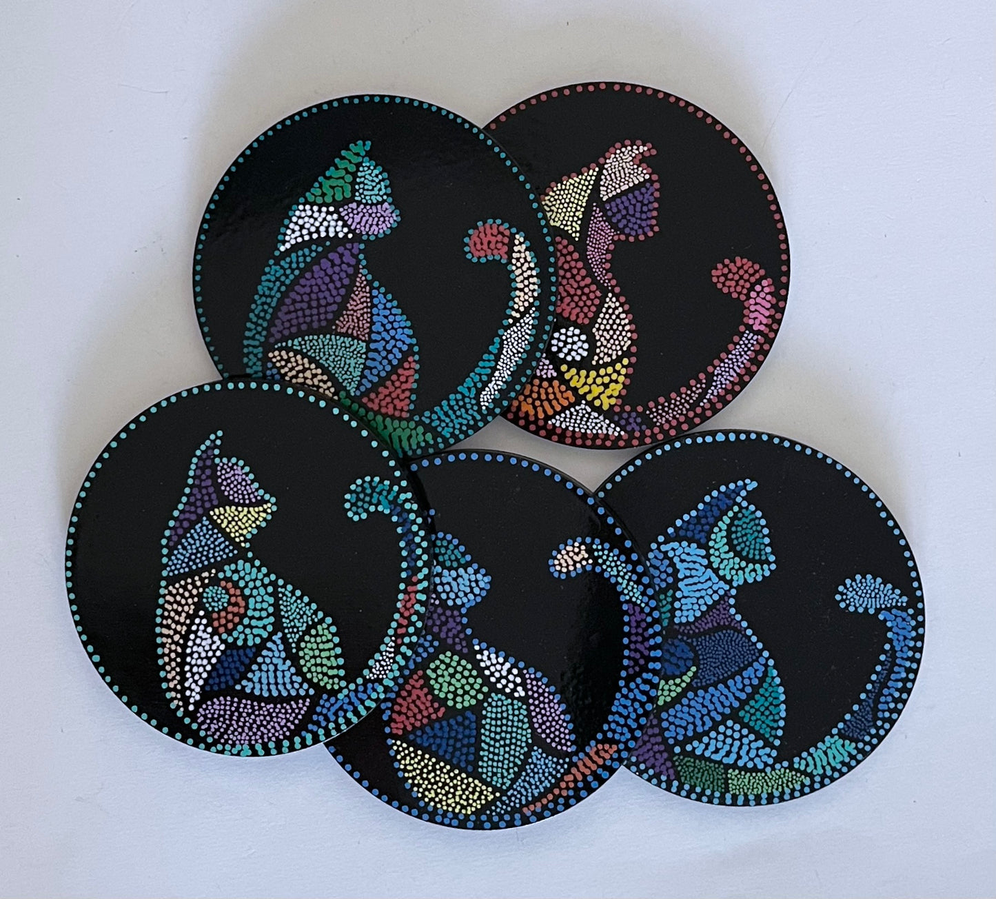Round Mosaic Cat Coasters - Black (sold individually)