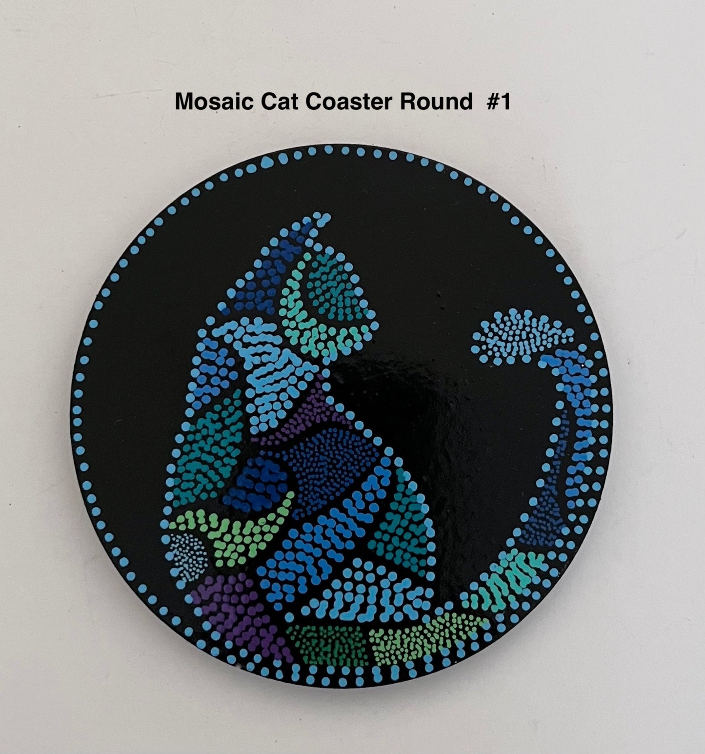 Round Mosaic Cat Coasters - Black (sold individually)