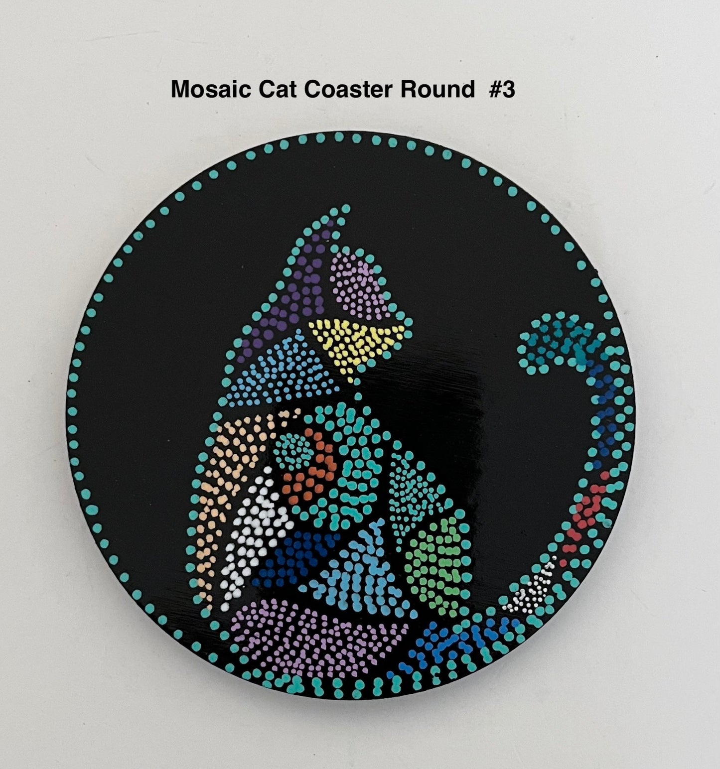 Round Mosaic Cat Coasters - Black (sold individually)