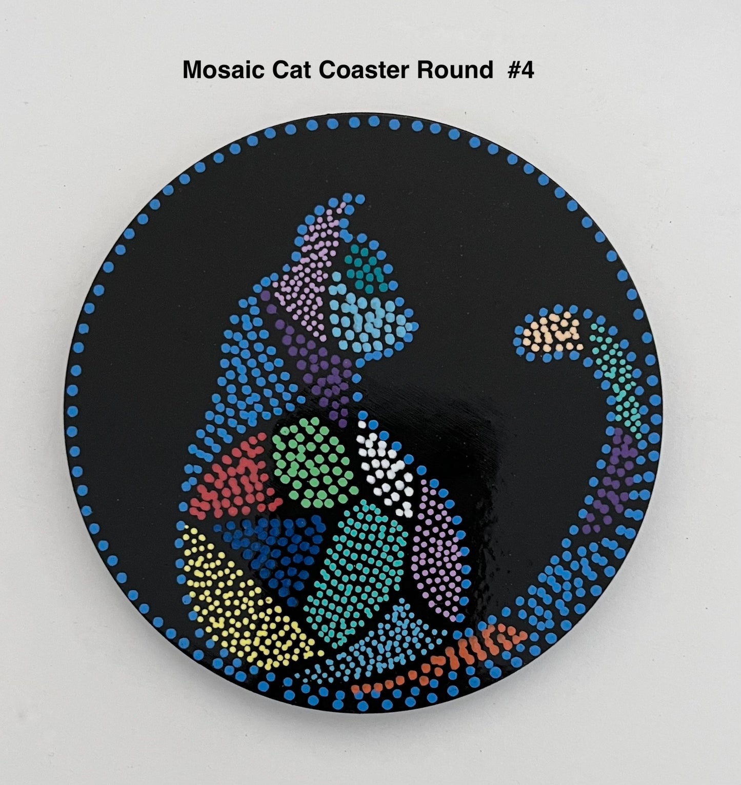 Round Mosaic Cat Coasters - Black (sold individually)