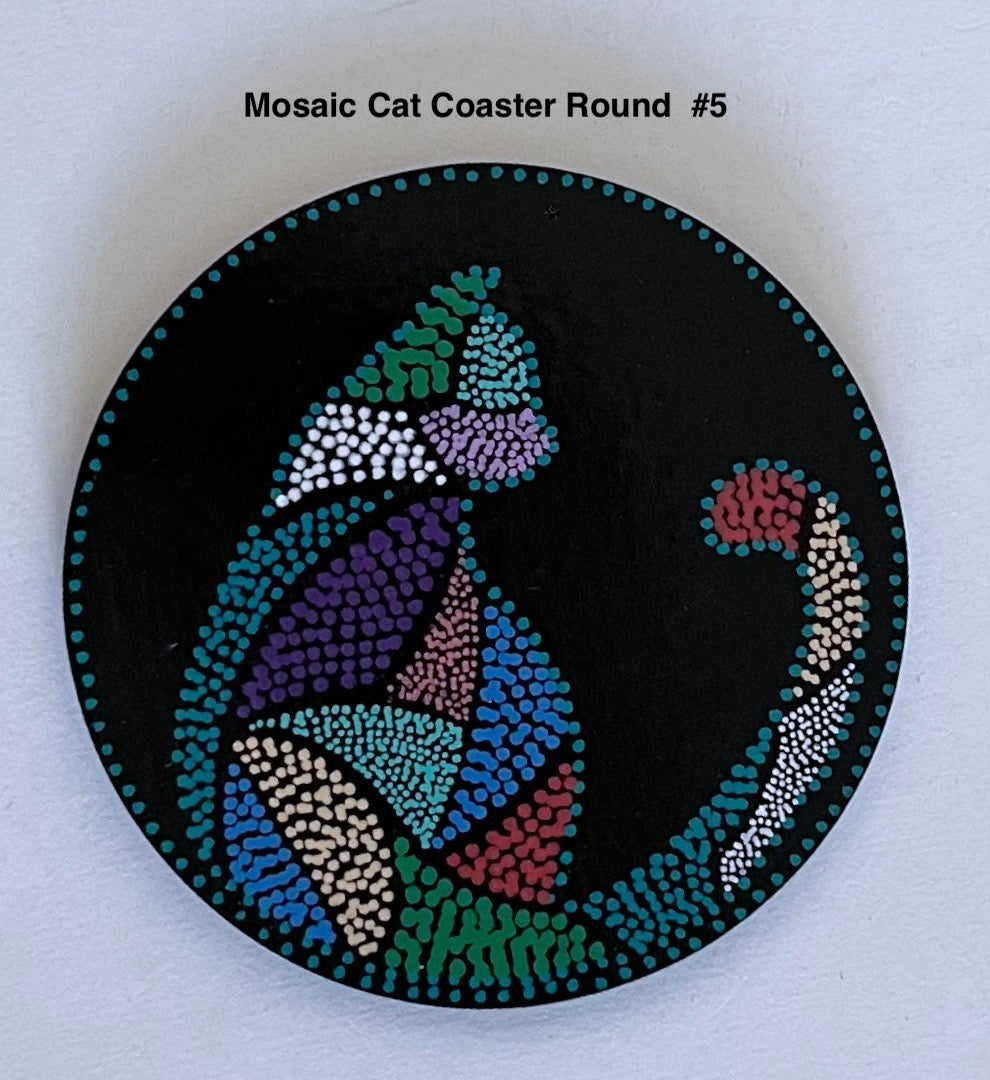 Round Mosaic Cat Coasters - Black (sold individually)