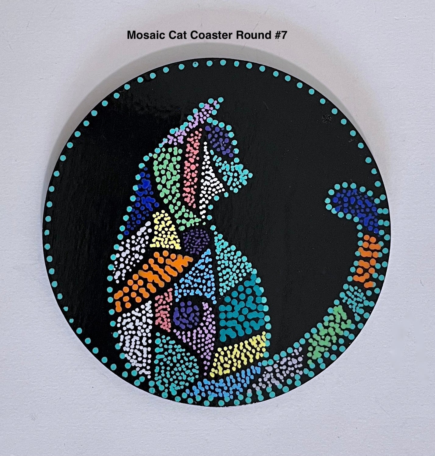 Round Mosaic Cat Coasters - Black (sold individually)