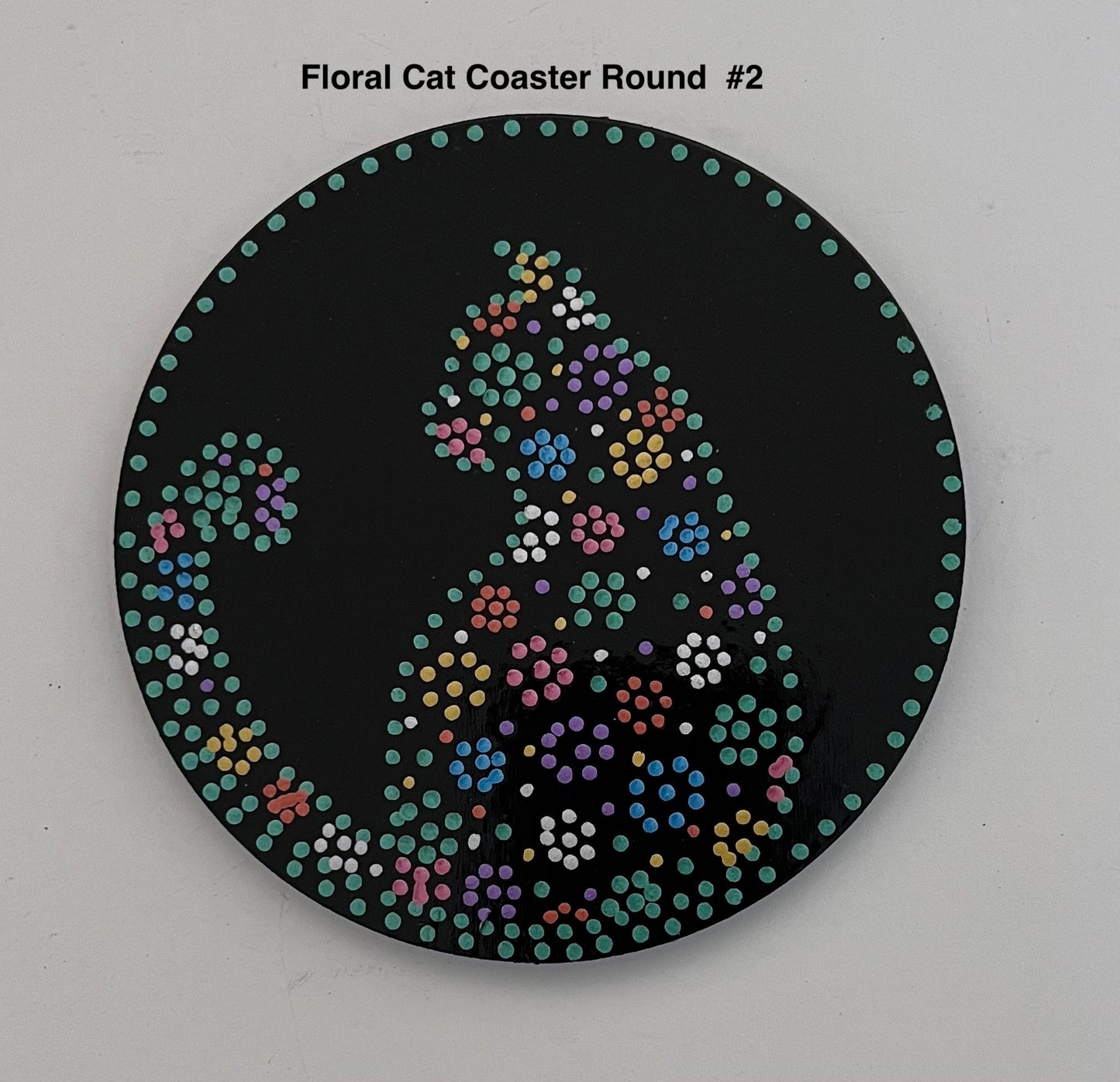 Round Floral Kitty-Cat Coasters - Black - sold separately