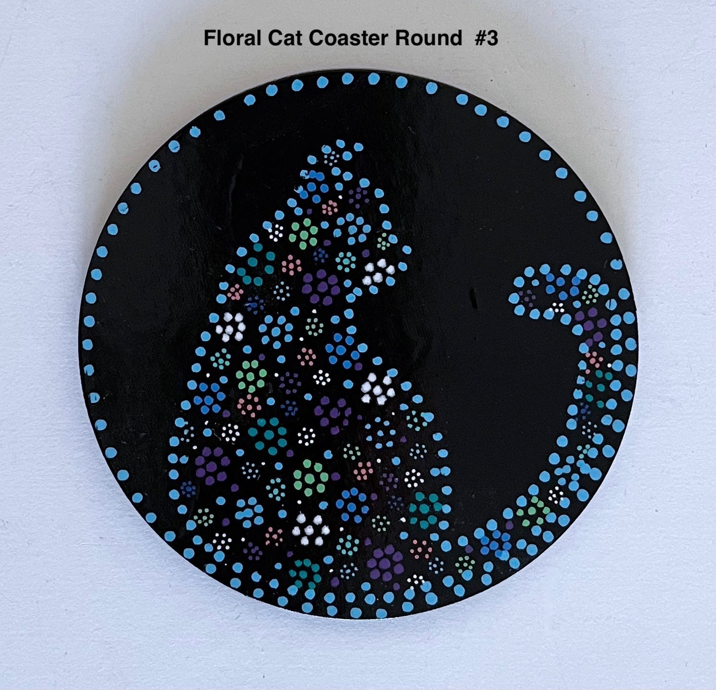 Round Floral Kitty-Cat Coasters - Black - sold separately