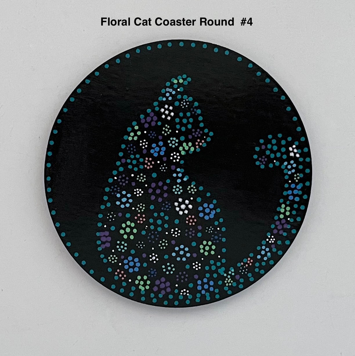 Round Floral Kitty-Cat Coasters - Black - sold separately