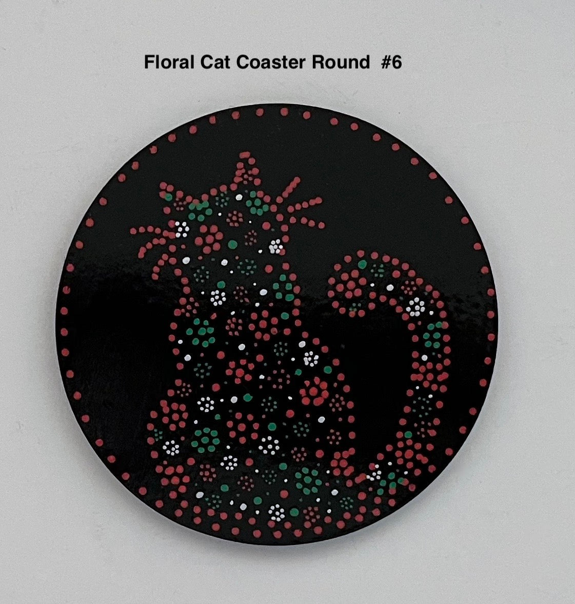 Round Floral Kitty-Cat Coasters - Black - sold separately