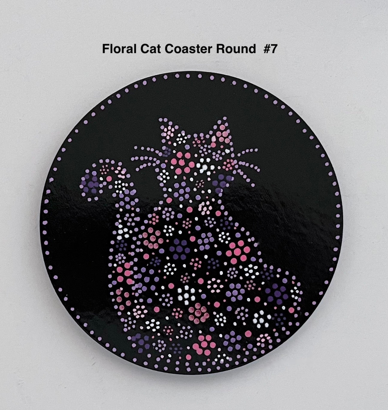 Round Floral Kitty-Cat Coasters - Black - sold separately
