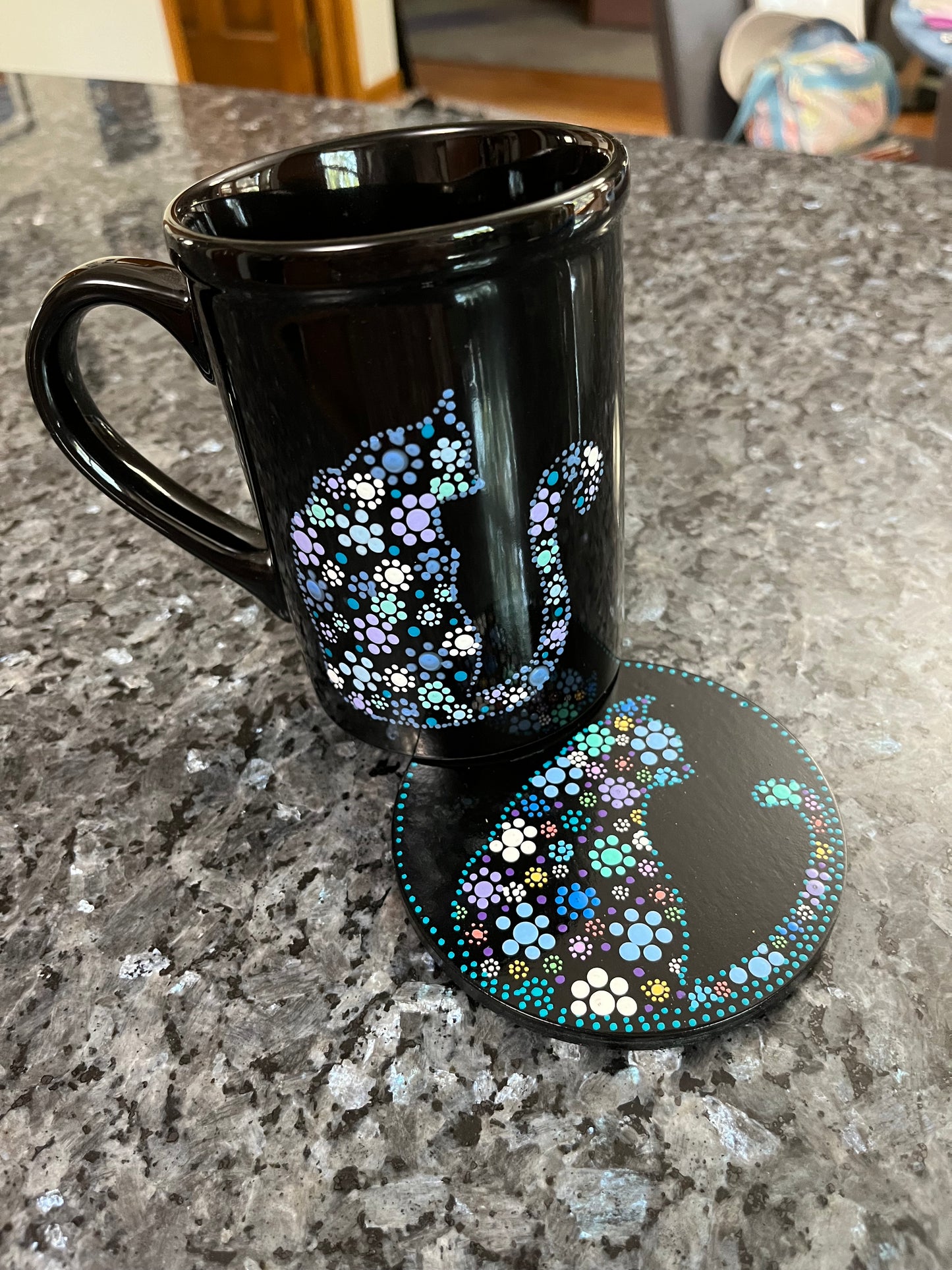 Round Floral Kitty-Cat Coasters - Black - sold separately
