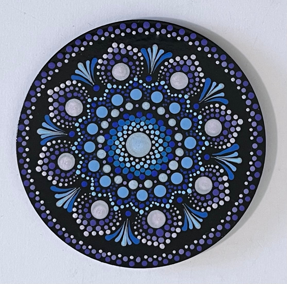 Round Mandala Coasters - Black with Blue Pattern (set of 4)