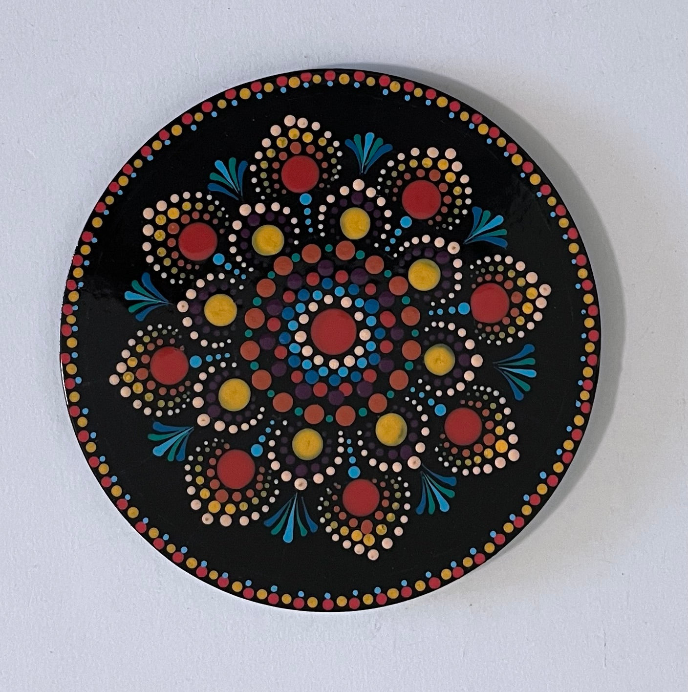 Fiesta Round Mandala Coasters - Black with Red Pattern (set of 4)