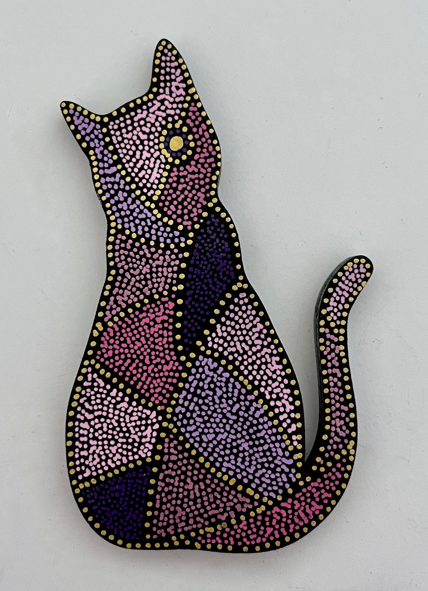 Pink and gold mosaic Cat Magnet 3.5 in.