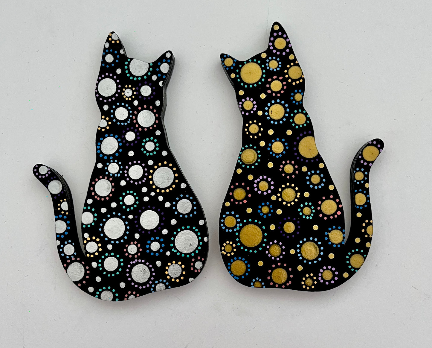 Black metallic Gold or Silver floral Cat Magnet 3.5 in.