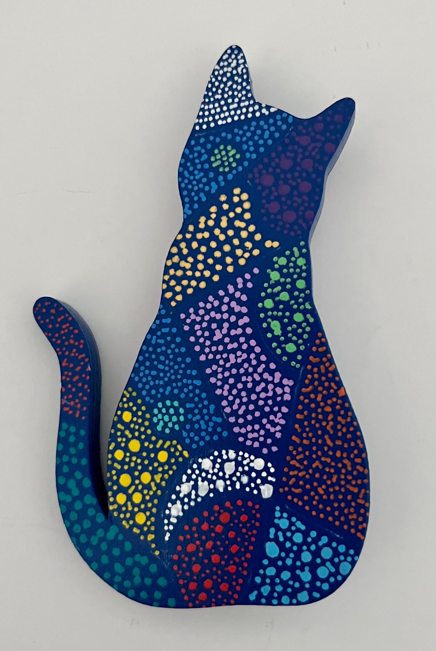 Blue Cobalt mosaic Cat Magnet 3.5 in.