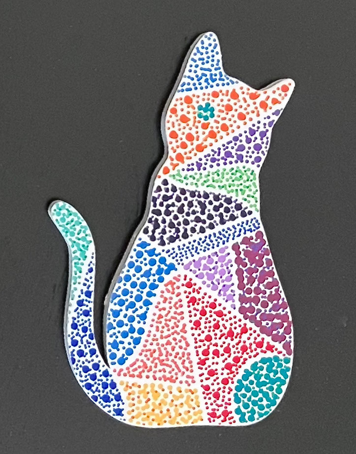 White Mosaic Cat Magnet 3.5 in.
