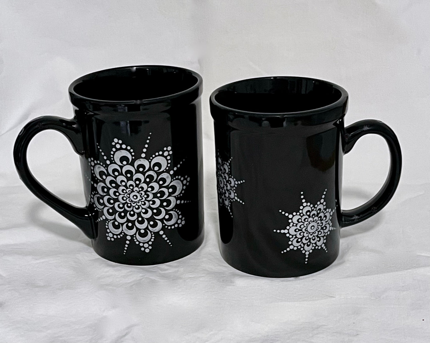 Black Mug with Metallic Silver Mandala Mum pattern