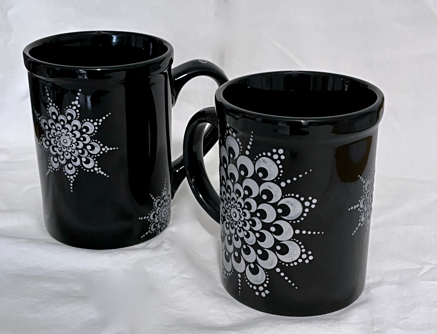 Black Mug with Metallic Silver Mandala Mum pattern