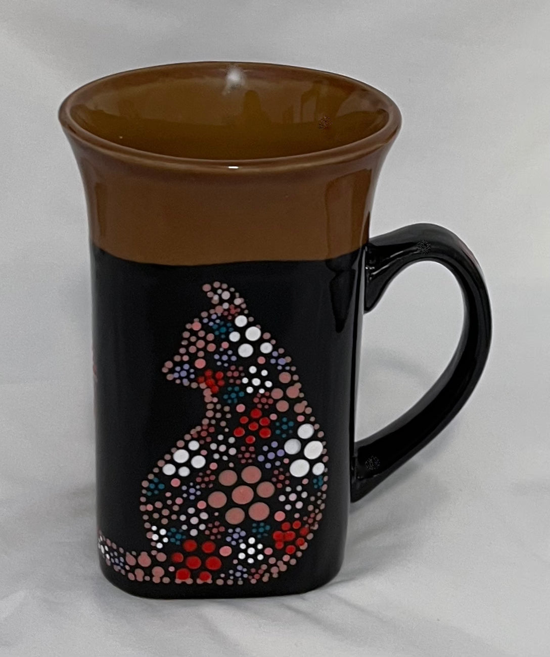 Floral-style Black Cat Mug "Heart Tail" with Rose Metallic