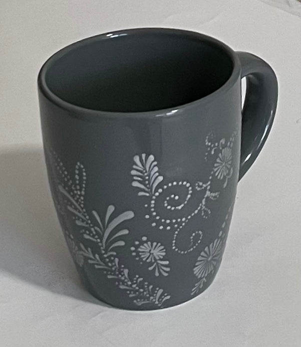 Grey Mug with Metallic Silver floral pattern