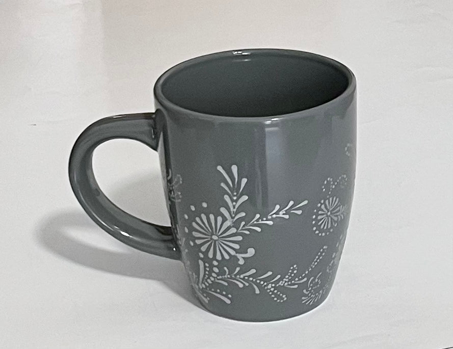 Grey Mug with Metallic Silver floral pattern