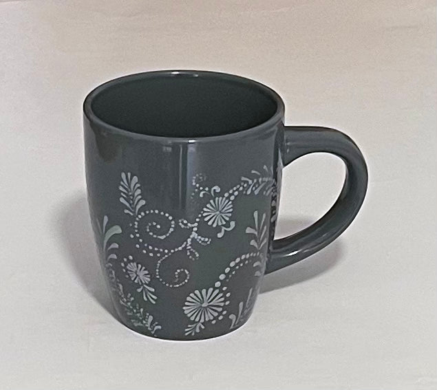 Grey Mug with Metallic Silver floral pattern
