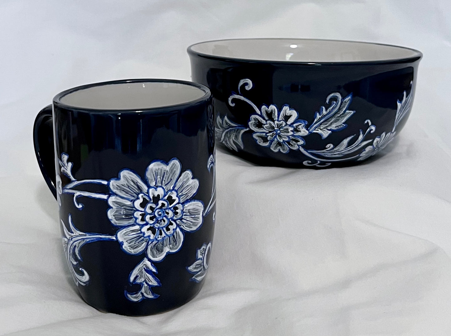 Asian-Inspired Floral Mug and Bowl set