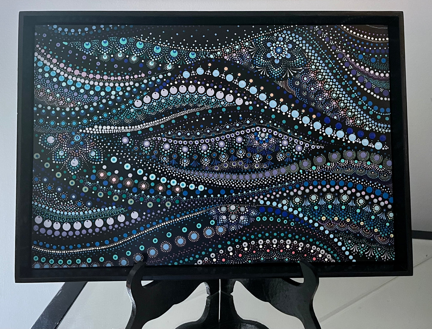 Black  Serving Tray with hand-painted base