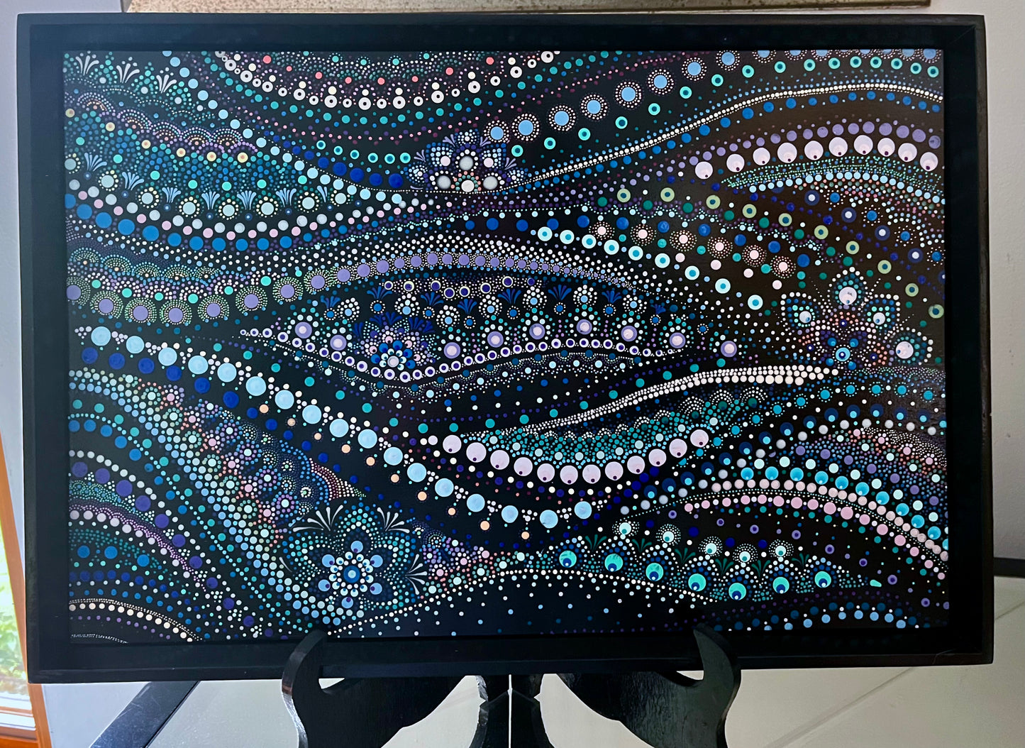 Black  Serving Tray with hand-painted base