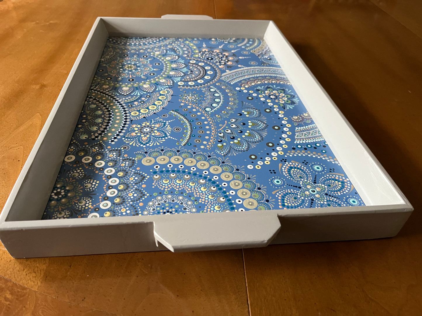 Gray Serving Tray with hand-painted blue base