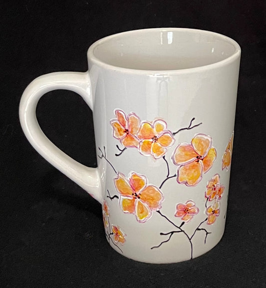 Peach Floral mug with black liner