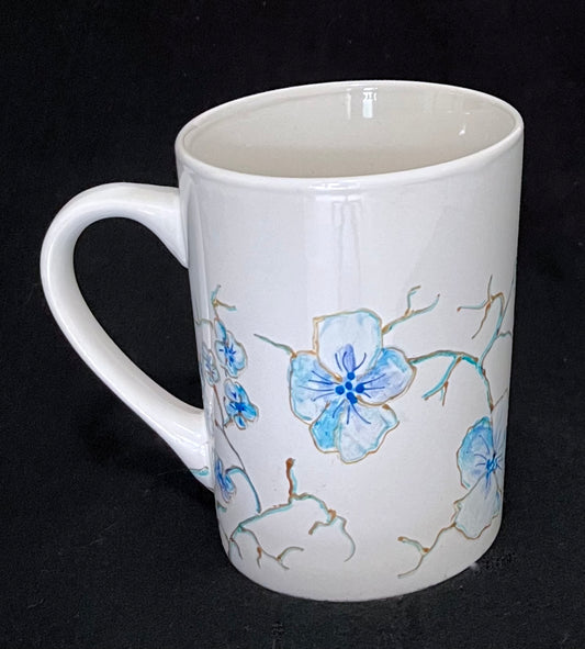 Blue Floral mug with gold liner