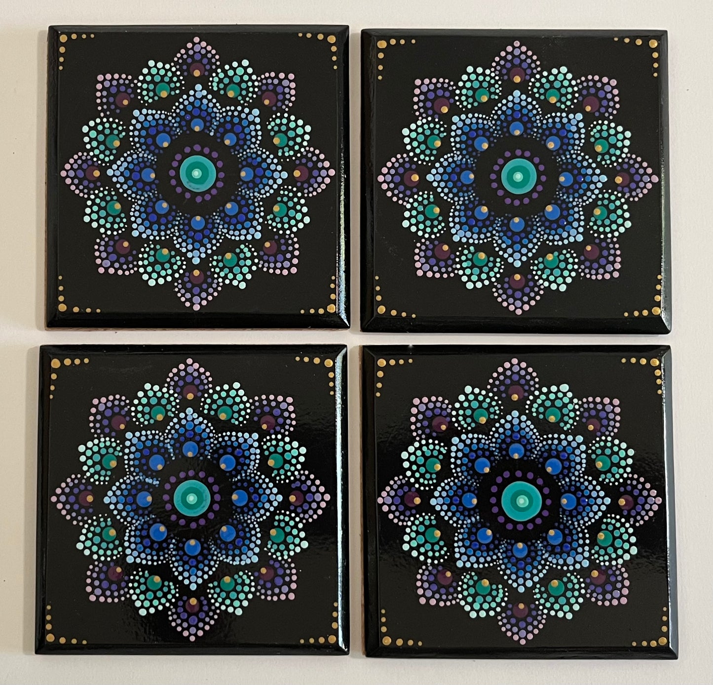 Square Mandala Coasters - Black (set of 4 with box)