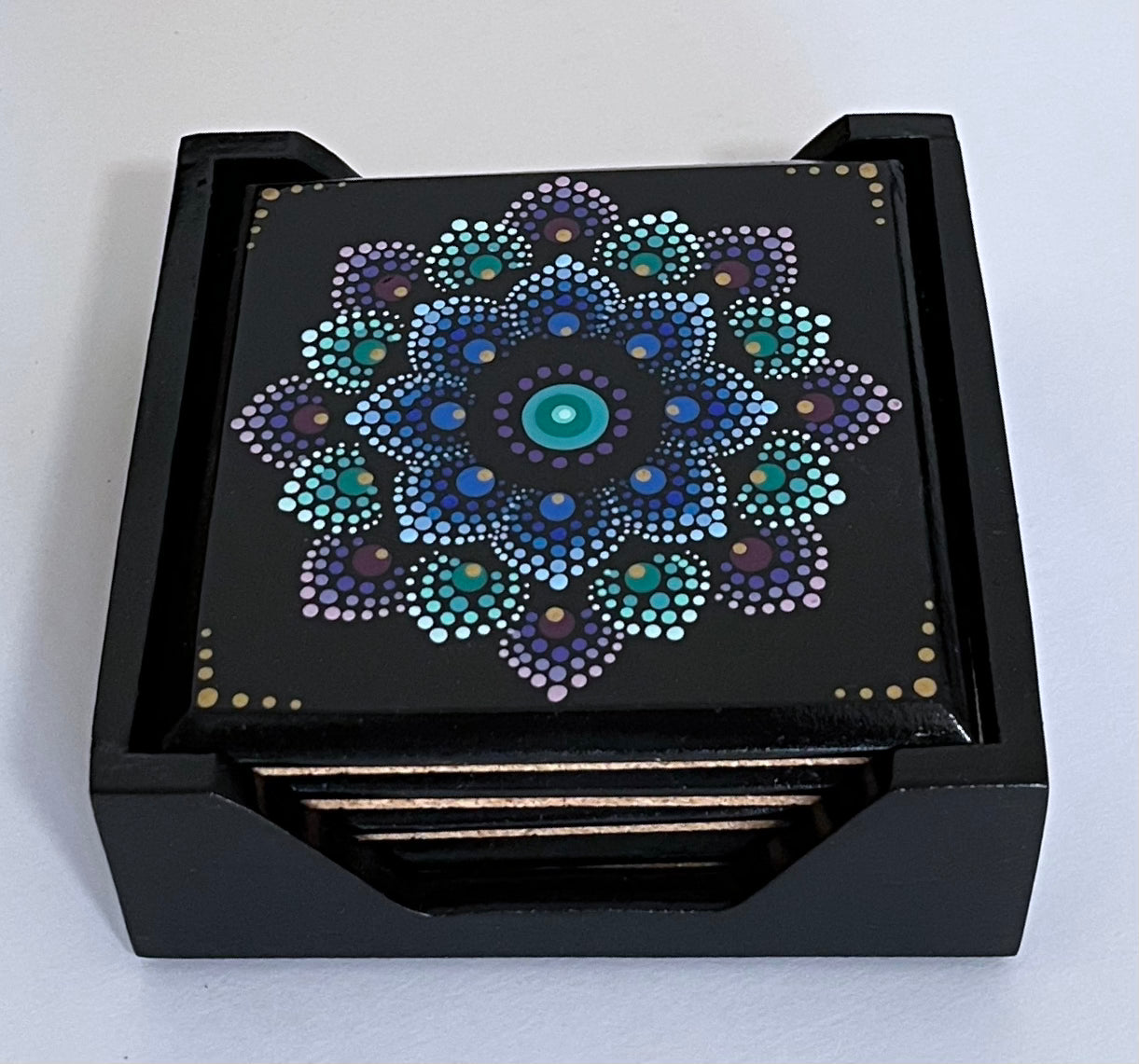 Square Mandala Coasters - Black (set of 4 with box)