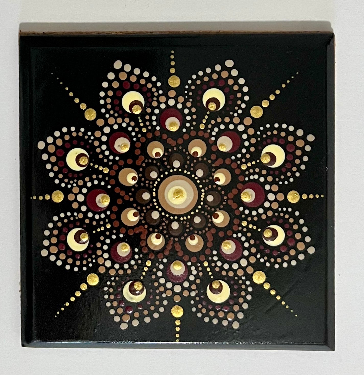 Square Mandala Coasters in Gold and Burgundy - Black (set of 4)