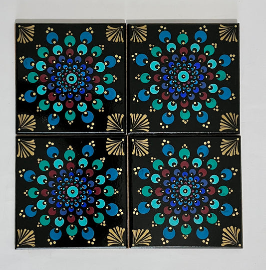 Square Mandala Coasters - Black (set of 4)