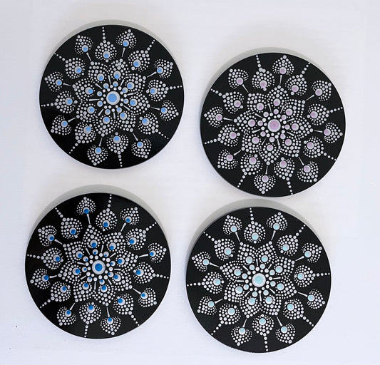 Round Mandala Coasters - Black (set of 4)