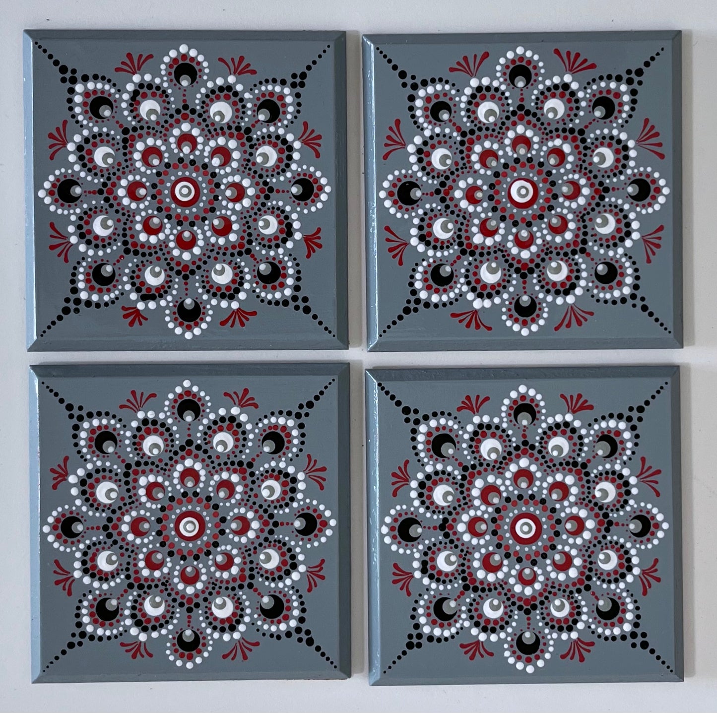 Scarlet & Grey Mandala Coasters - Grey (set of 4)