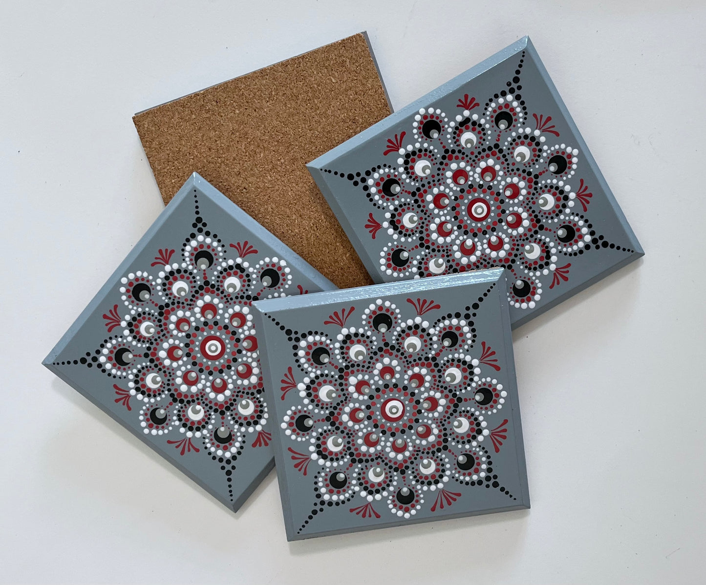 Scarlet & Grey Mandala Coasters - Grey (set of 4)