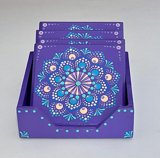 Square Mandala Coasters - Purple (set of 4 with box)