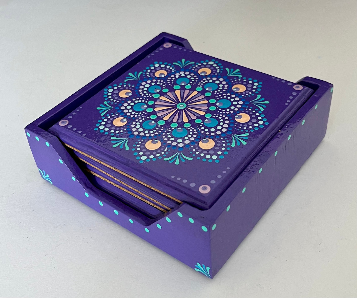 Square Mandala Coasters - Purple (set of 4 with box)