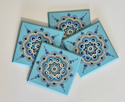 Square Mandala Coasters - Robin's Egg Blue (set of 4)